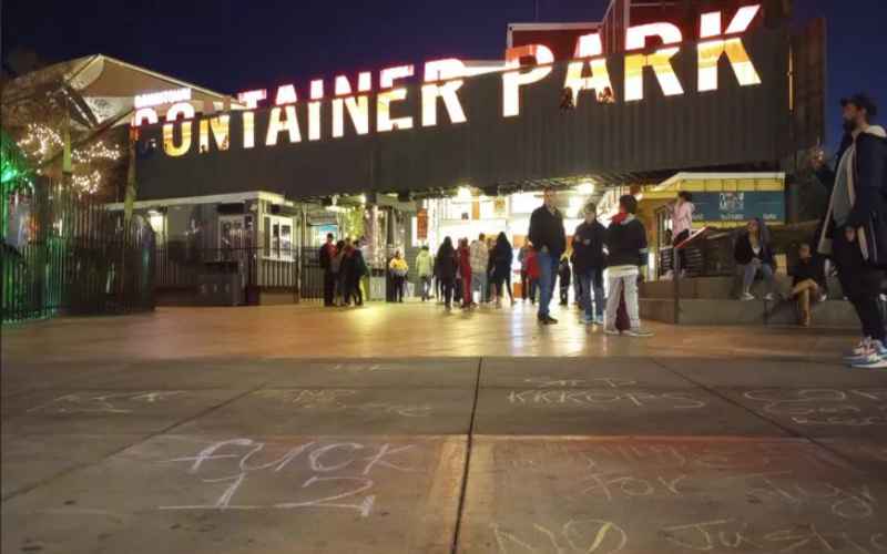  Las Vegas’ Mostly Uneventful Anti-Police Protest Leaves Vulgar Sidewalk Chalk