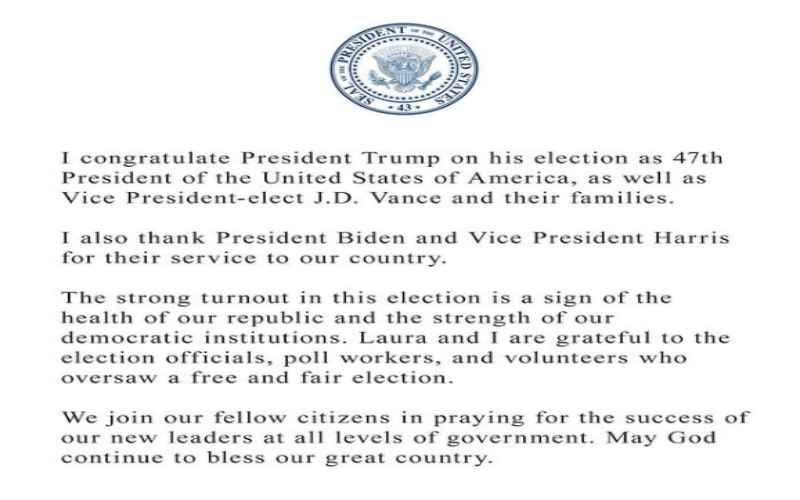  George Bush Congratulates Trump, Vance; Thanks Biden, Harris