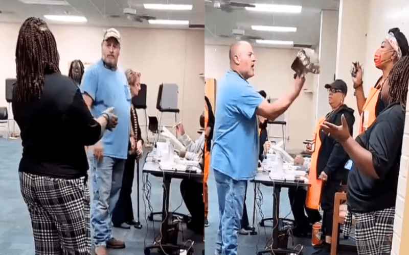  Mayhem as Trump Voter Brawls With Polling Staff After Refusing to Remove MAGA-Themed Cap